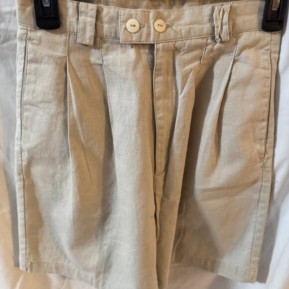 1990s Lindsay Gray Essentials Khaki Women's Shorts | 55% Linen, 45% Cotton | W 5 - Picture 1 of 4